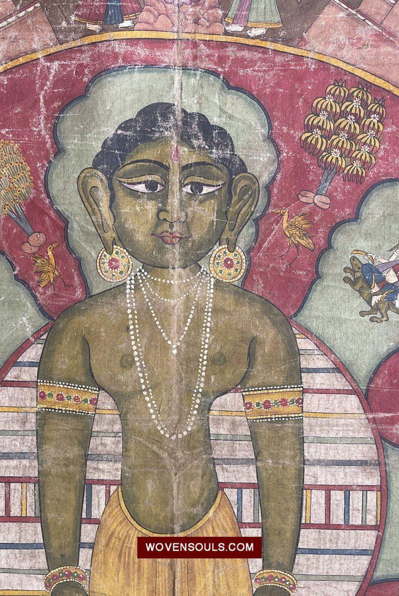 430 VENDU Vieille peinture Jain Pichvai avec Lok Purush et carte cosmologique-WOVENSOULS-Antique-Vintage-Textiles-Art-Décor
