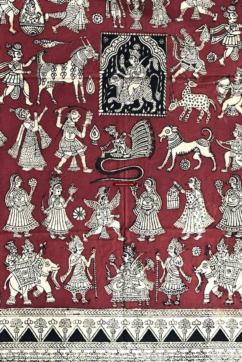 439 Mata Ni Pachedi Kalamkari Pittura artistica-WOVENSOULS-Arredamento artistico-tessile-vintage-antico
