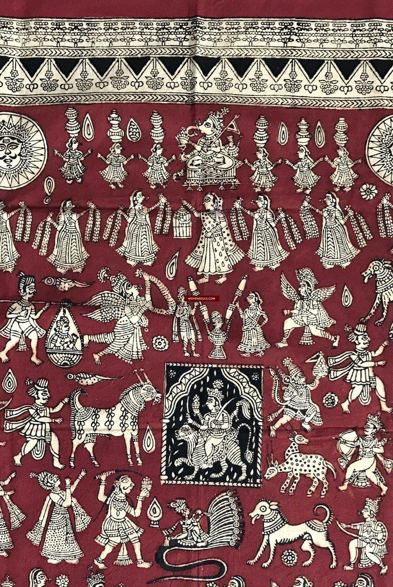 439 Mata Ni Pachedi Kalamkari Art Painting-WOVENSOULS-Antique-Vintage-Textiles-Art-Decor