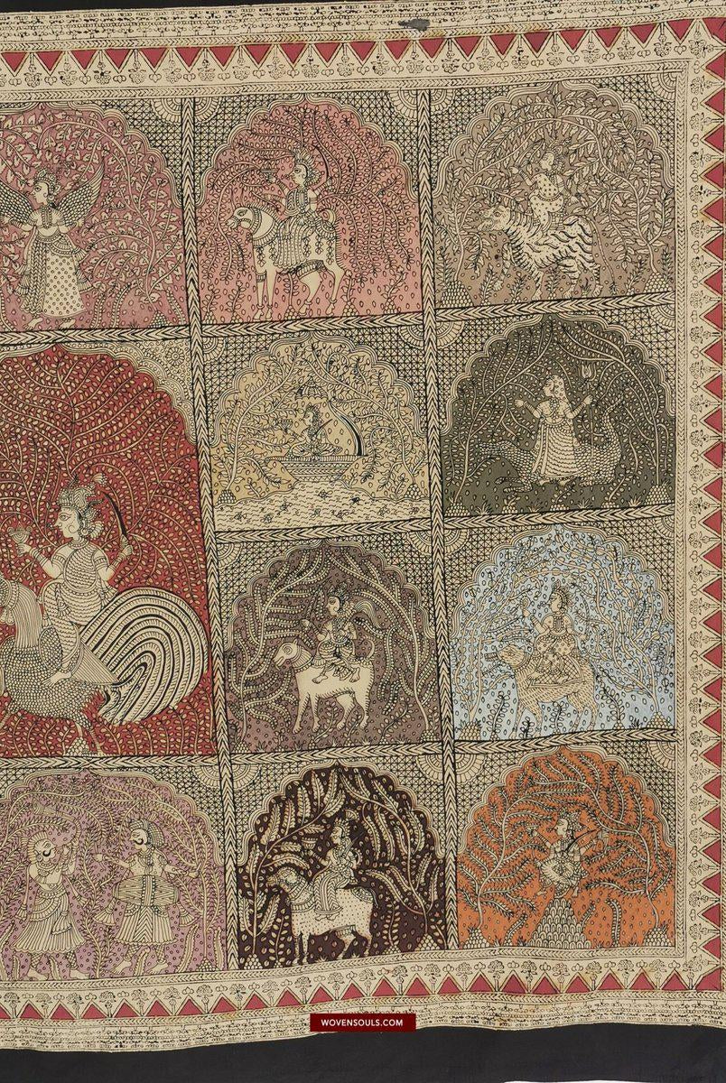 440 Arte tessile multicolore Mata Ni Pachedi Kalamkari-WOVENSOULS-Arredamento artistico-tessile-vintage-antico