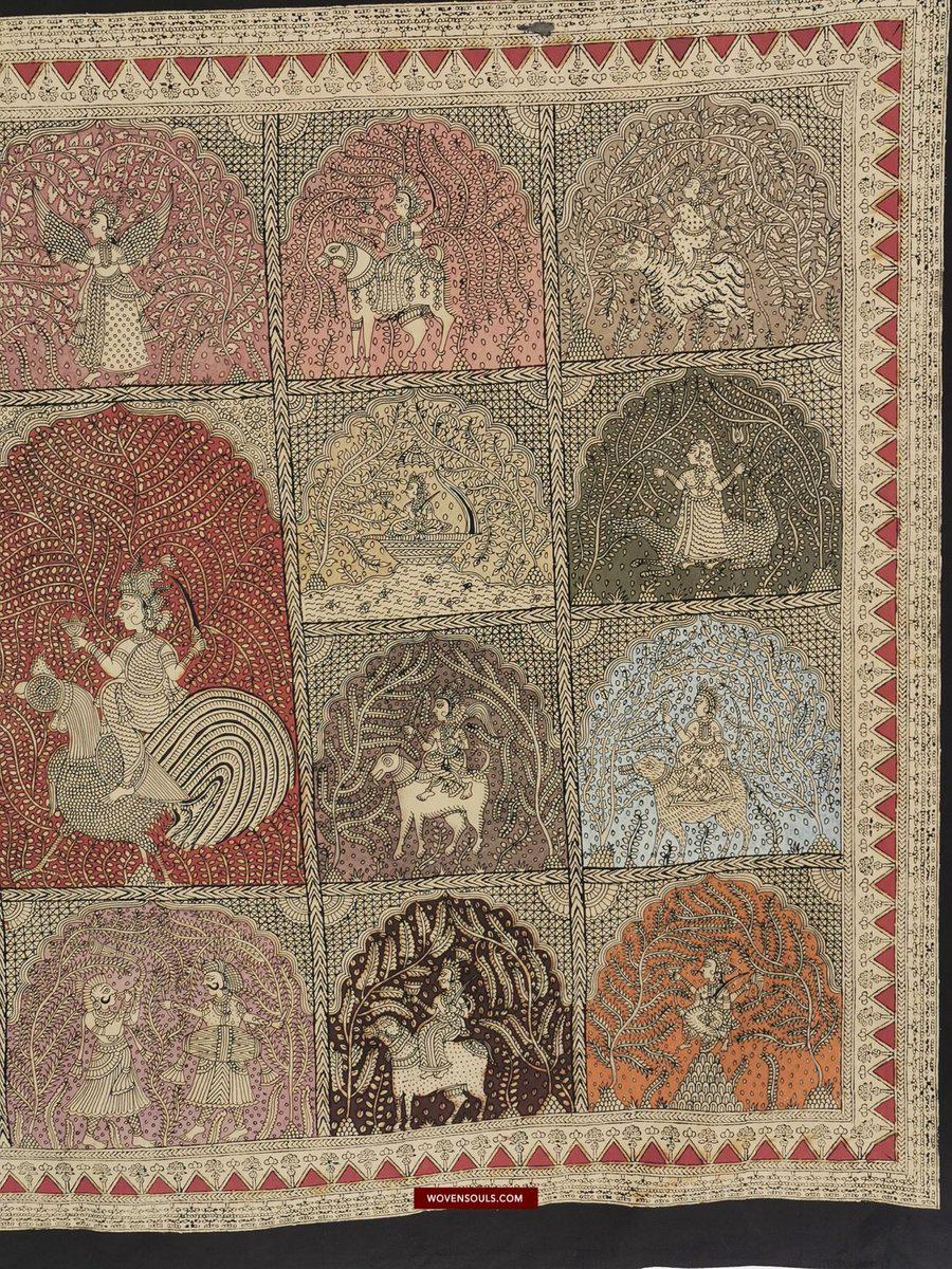 440 Multicolor Mata Ni Pachedi Kalamkari Textile Art-WOVENSOULS-Antique-Vintage-Textiles-Art-Decor