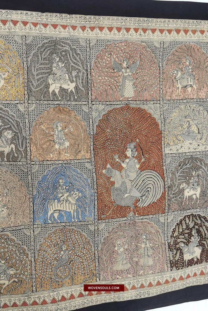 440 Arte tessile multicolore Mata Ni Pachedi Kalamkari-WOVENSOULS-Arredamento artistico-tessile-vintage-antico