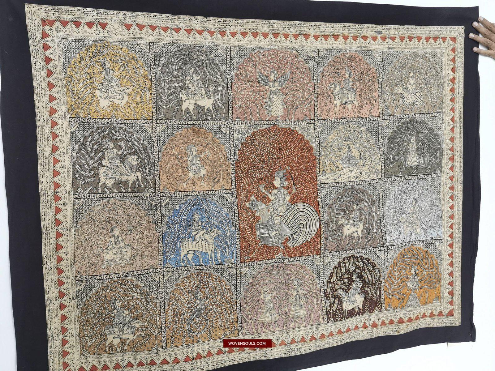 440 Multicolor Mata Ni Pachedi Kalamkari Textile Art-WOVENSOULS-Antique-Vintage-Textiles-Art-Decor