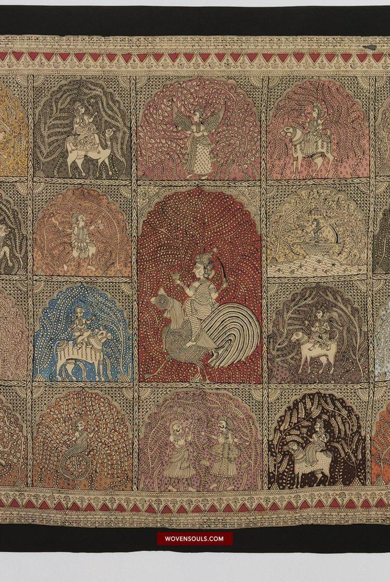 440 Arte tessile multicolore Mata Ni Pachedi Kalamkari-WOVENSOULS-Arredamento artistico-tessile-vintage-antico