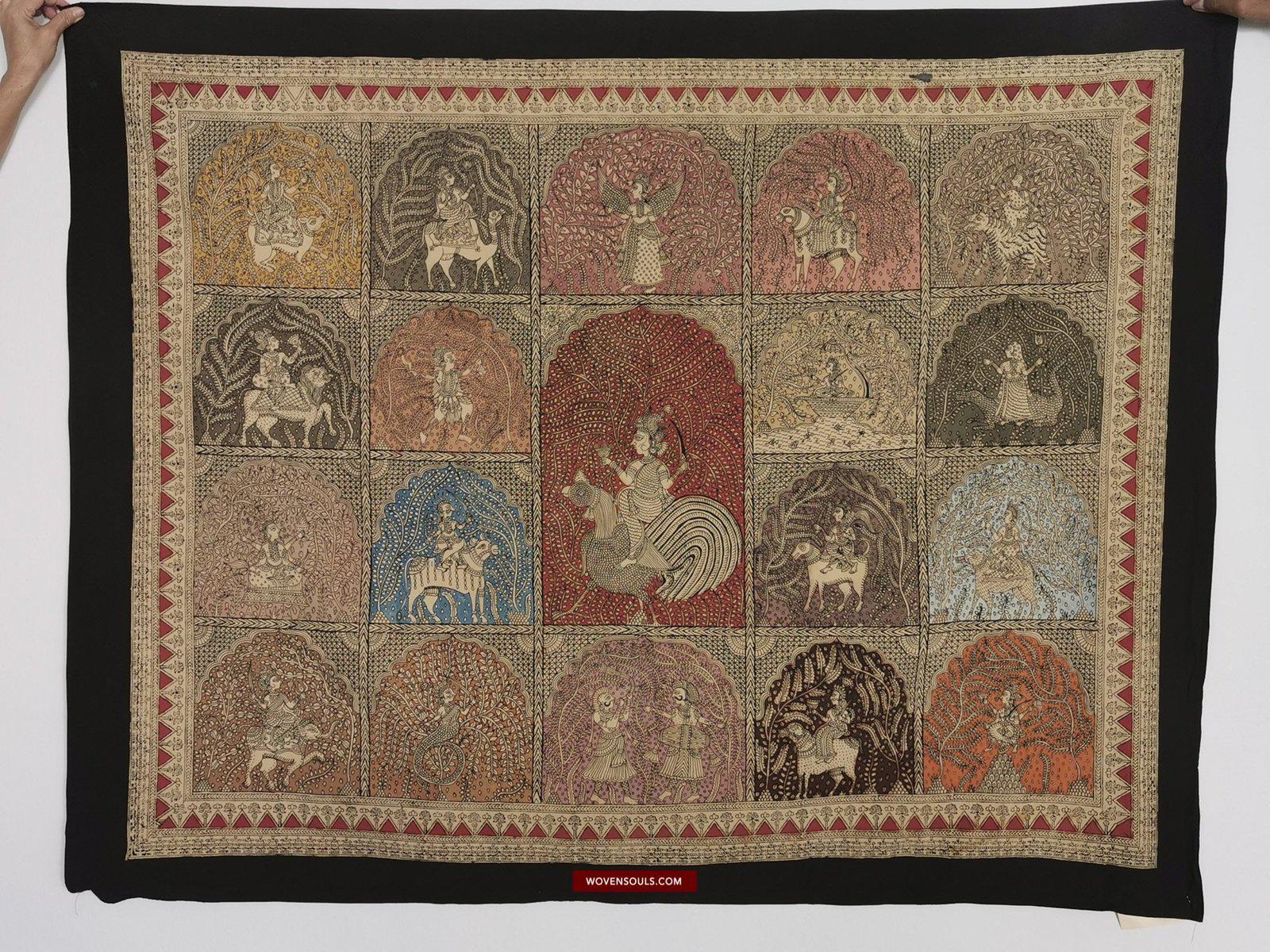 440 Multicolor Mata Ni Pachedi Kalamkari Textile Art-WOVENSOULS-Antique-Vintage-Textiles-Art-Decor