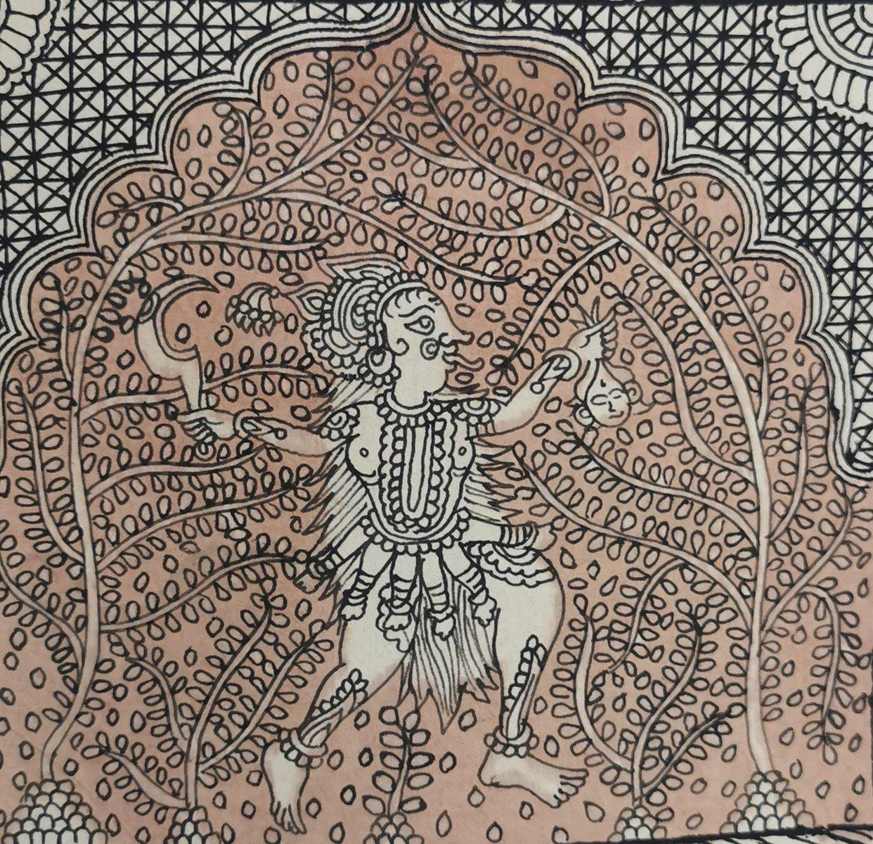440 Multicolor Mata Ni Pachedi Kalamkari Textile Art-WOVENSOULS-Antique-Vintage-Textiles-Art-Decor