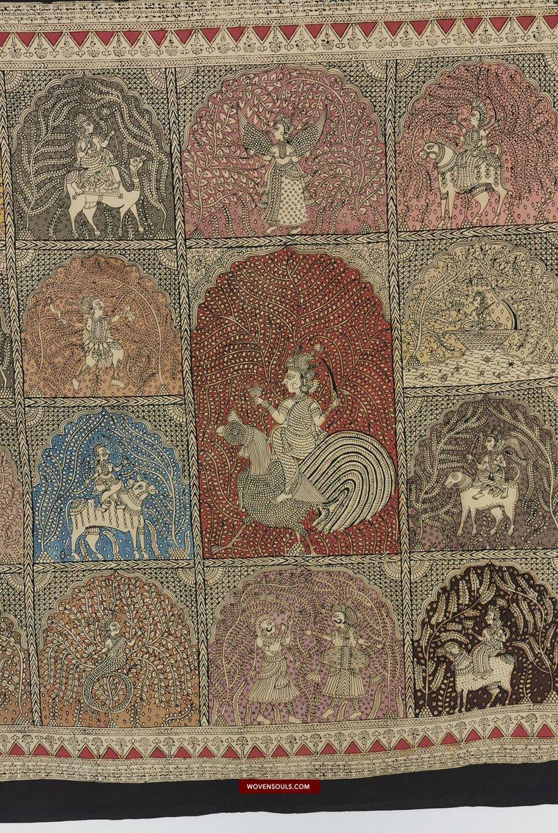 440 Arte tessile multicolore Mata Ni Pachedi Kalamkari-WOVENSOULS-Arredamento artistico-tessile-vintage-antico