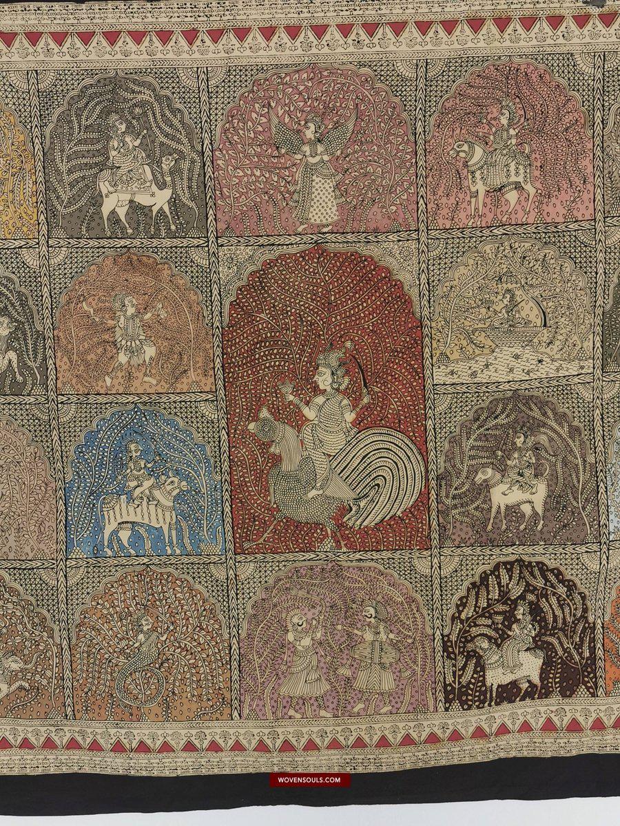 440 Multicolor Mata Ni Pachedi Kalamkari Textile Art-WOVENSOULS-Antique-Vintage-Textiles-Art-Decor