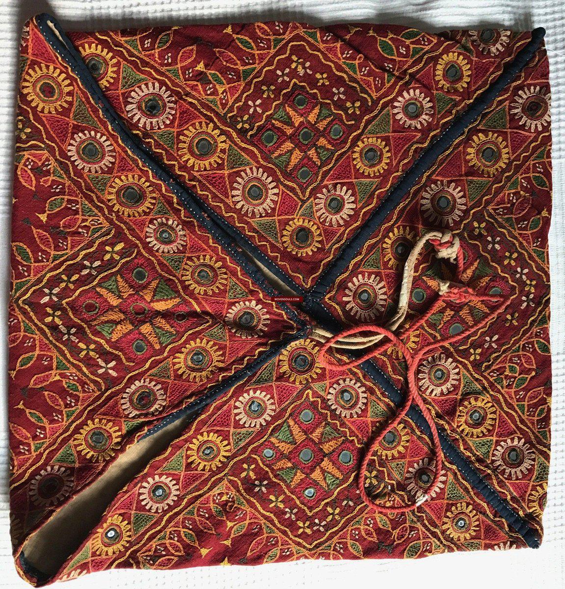 471 SOLD Large Vintage HandSpun Cotton Dowry Bag with Embroidery-WOVENSOULS-Antique-Vintage-Textiles-Art-Decor