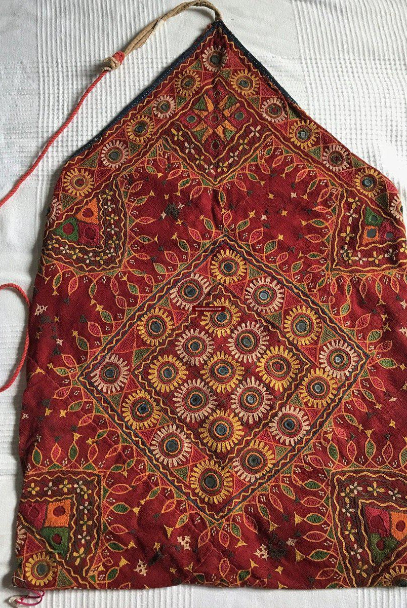 471 SOLD Large Vintage HandSpun Cotton Dowry Bag with Embroidery-WOVENSOULS-Antique-Vintage-Textiles-Art-Decor