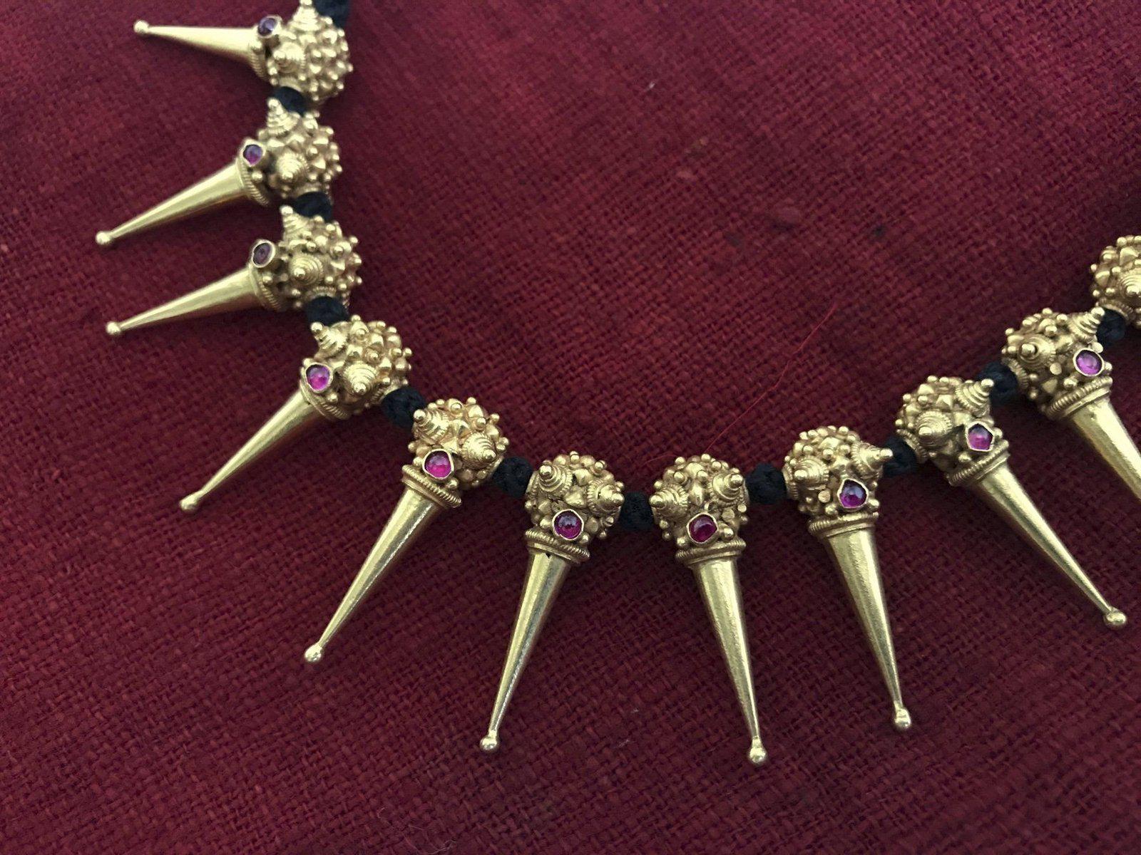 500 Gold Necklace made of Old Gokhru Bits and rubies - SOLD-WOVENSOULS-Antique-Vintage-Textiles-Art-Decor