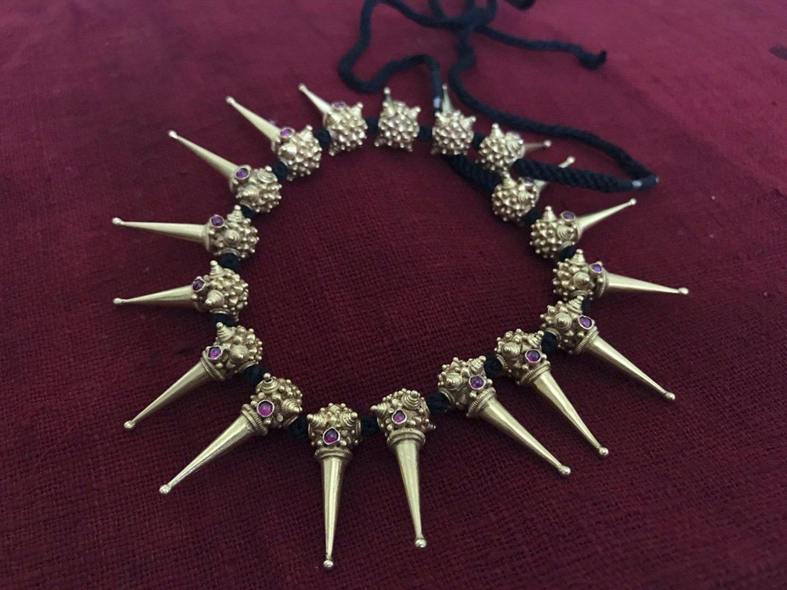 500 Gold Necklace made of Old Gokhru Bits and rubies - SOLD-WOVENSOULS-Antique-Vintage-Textiles-Art-Decor