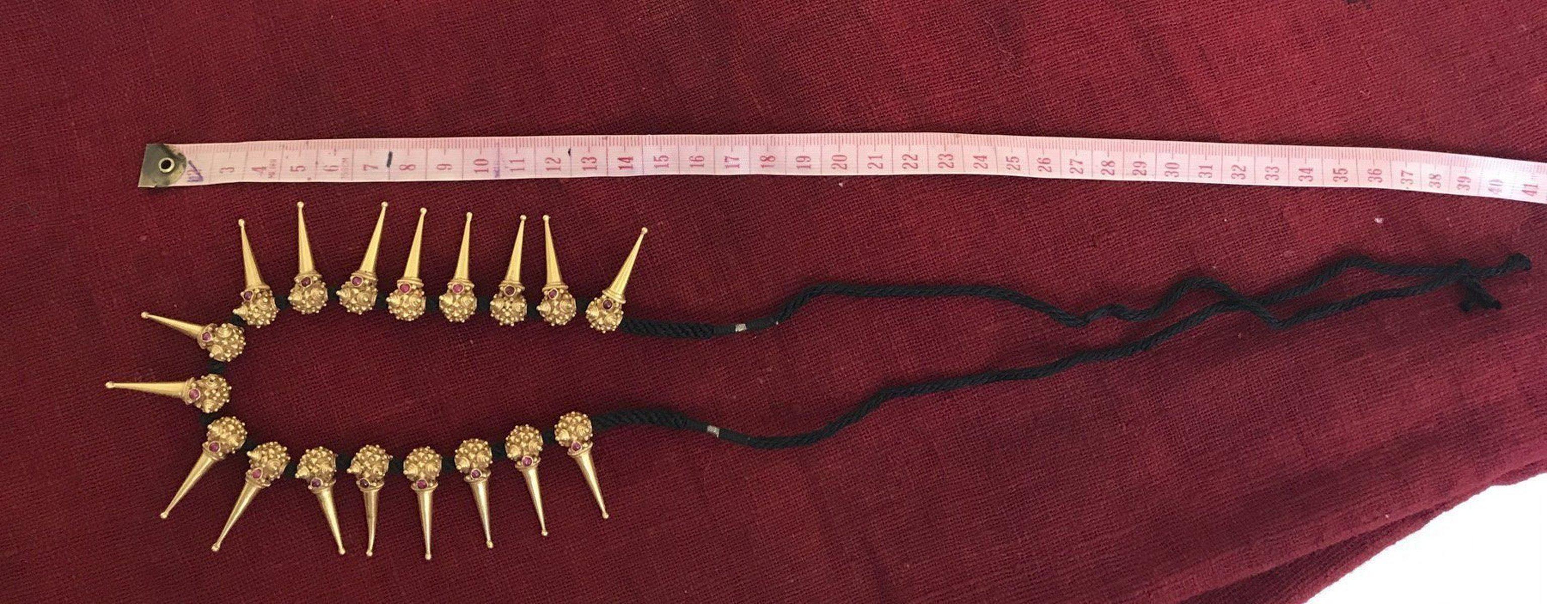 500 Gold Necklace made of Old Gokhru Bits and rubies - SOLD-WOVENSOULS-Antique-Vintage-Textiles-Art-Decor