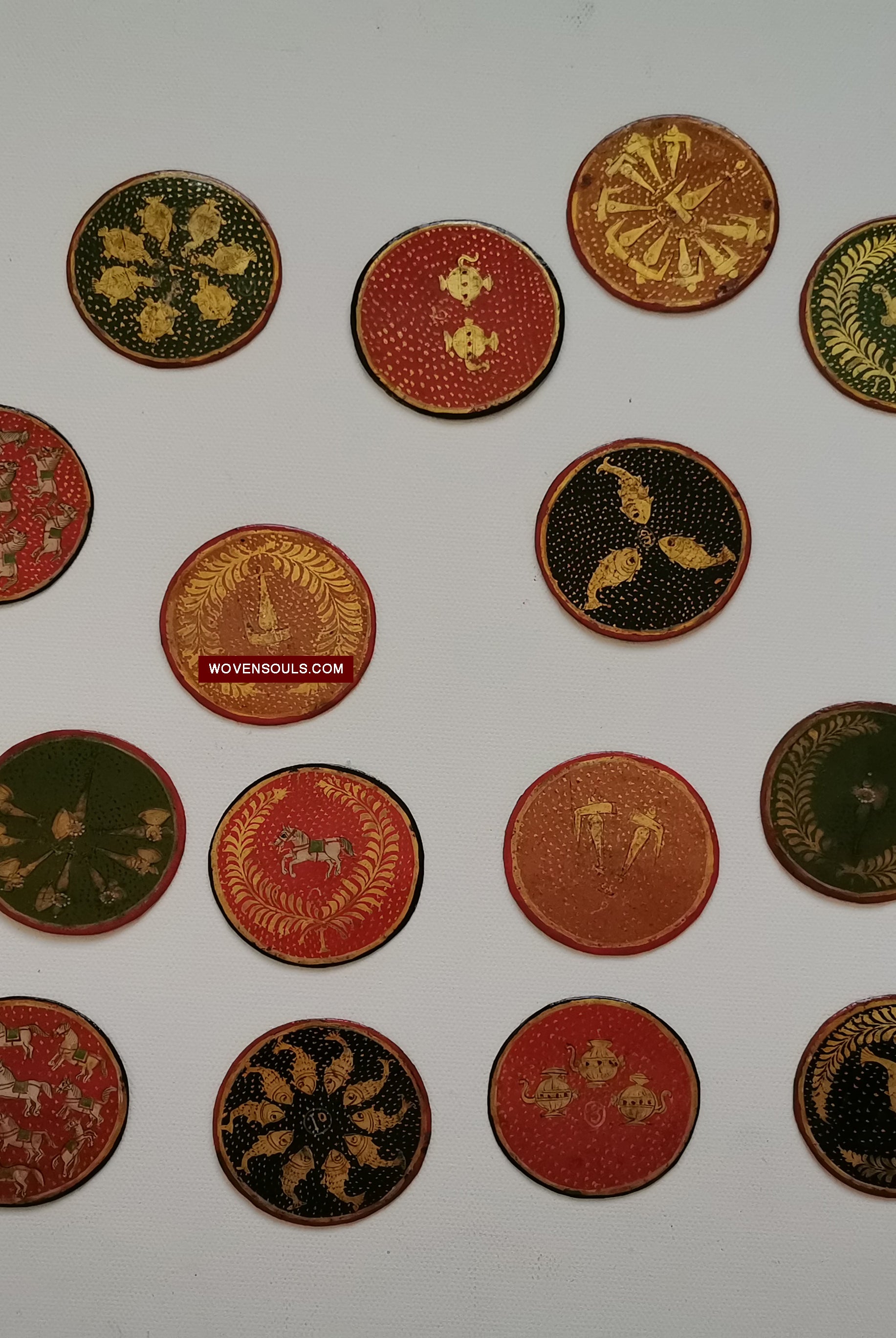 5011-C SOLD Group of 20 Antique Lacquered Ganjifa Playing Cards-WOVENSOULS Antique Textiles & Art Gallery