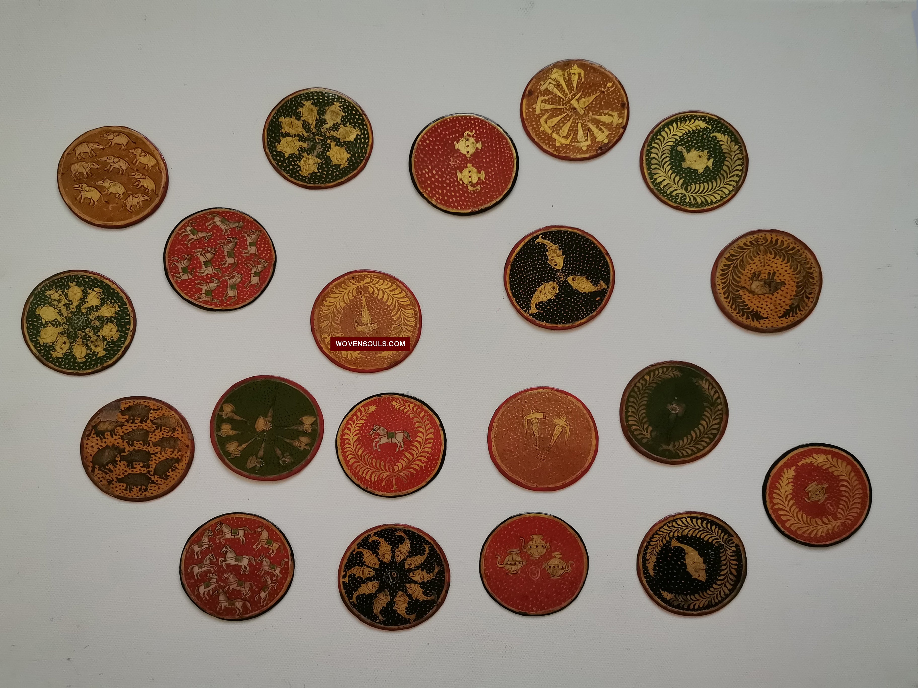 5011-C SOLD Group of 20 Antique Lacquered Ganjifa Playing Cards-WOVENSOULS Antique Textiles & Art Gallery