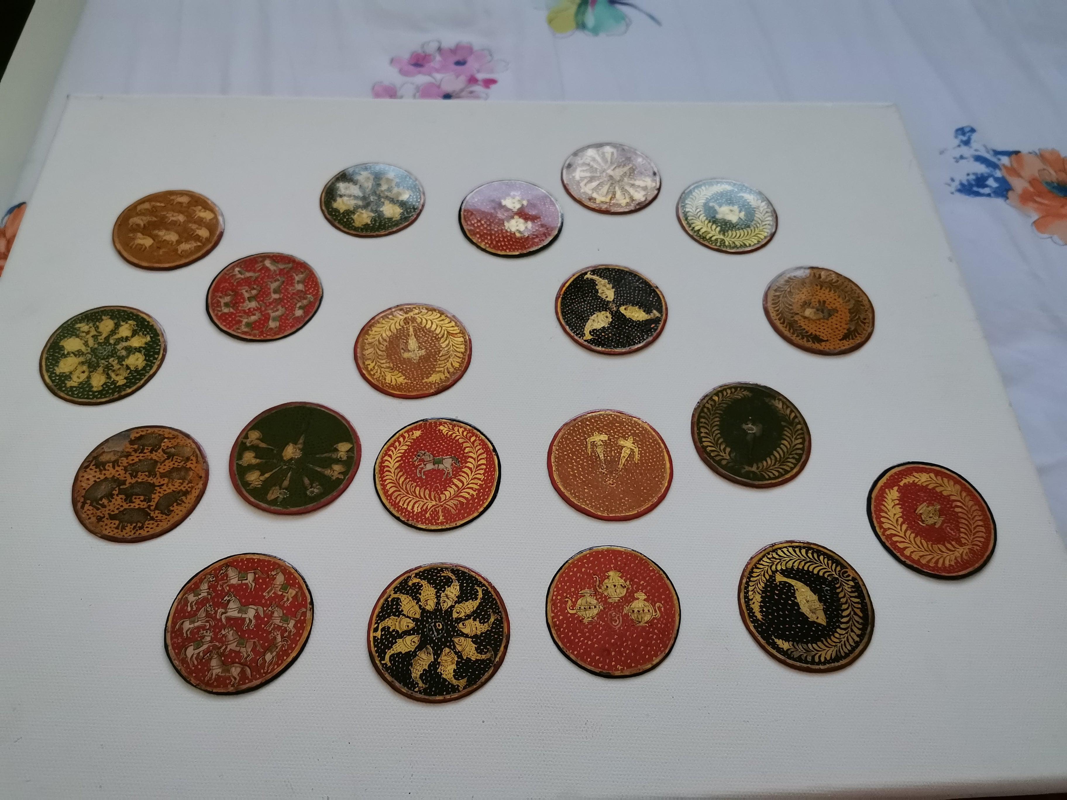 5011-C SOLD Group of 20 Antique Lacquered Ganjifa Playing Cards-WOVENSOULS Antique Textiles & Art Gallery