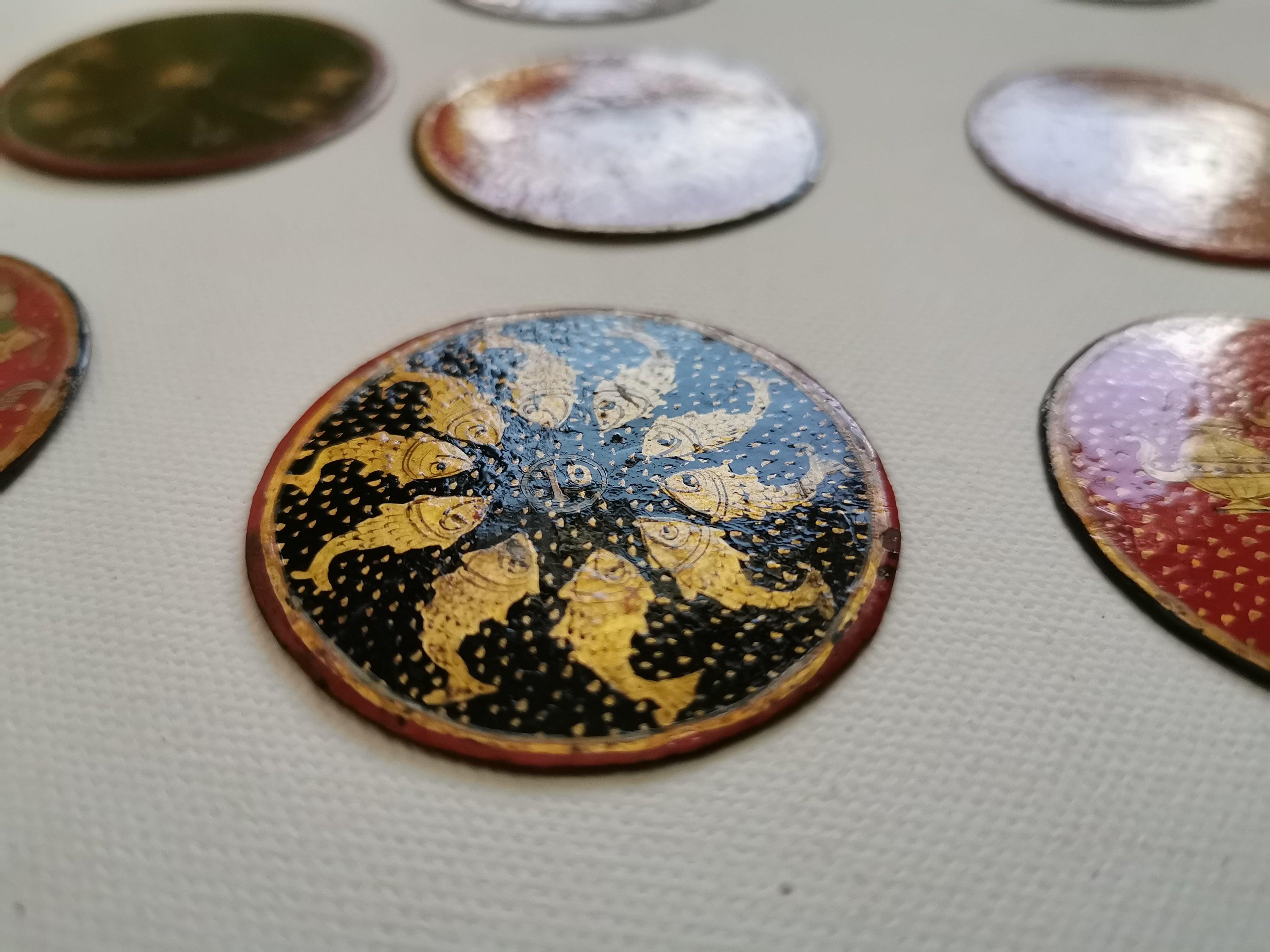 5011-C SOLD Group of 20 Antique Lacquered Ganjifa Playing Cards-WOVENSOULS Antique Textiles & Art Gallery