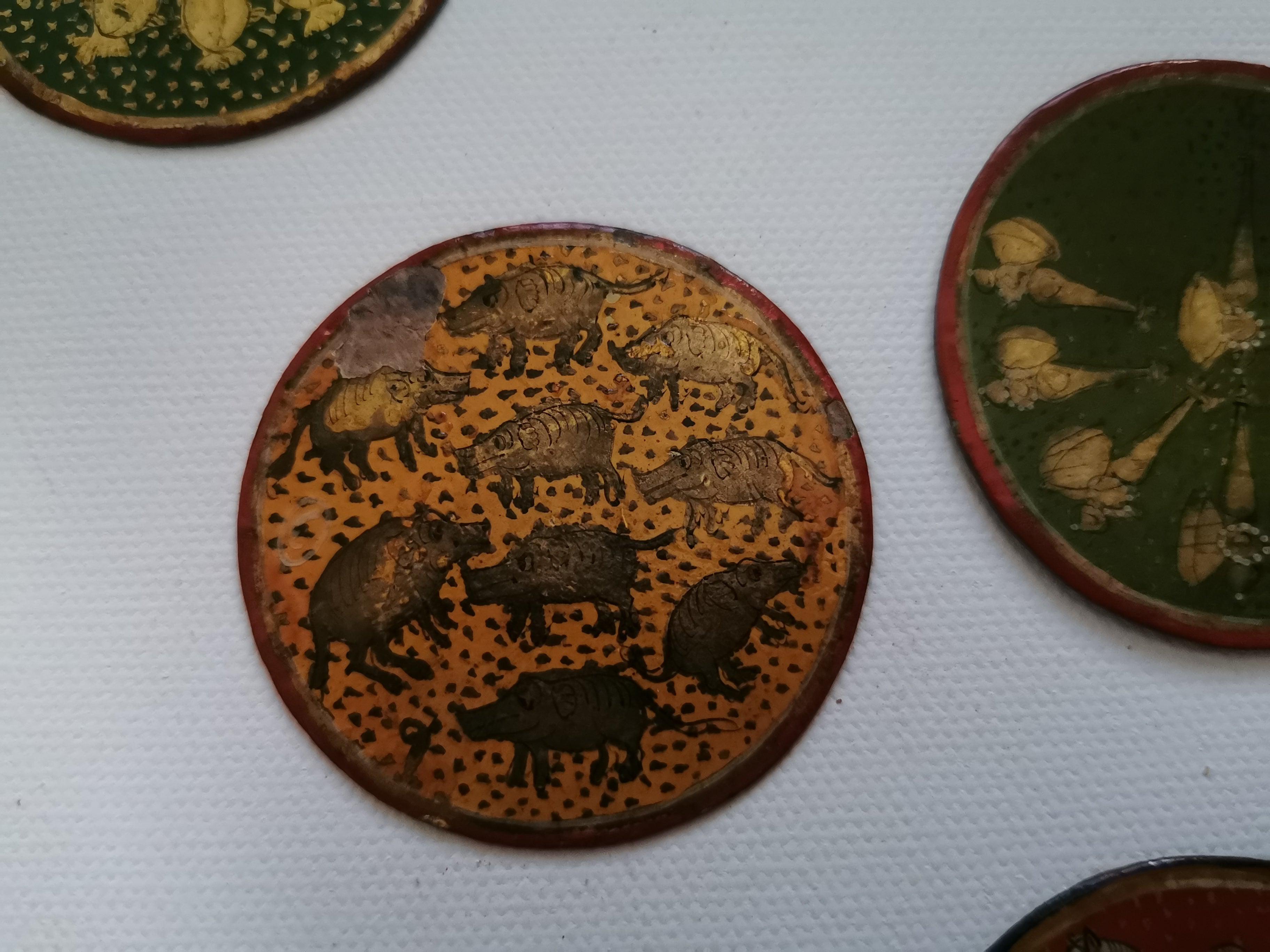 5011-C SOLD Group of 20 Antique Lacquered Ganjifa Playing Cards-WOVENSOULS Antique Textiles & Art Gallery