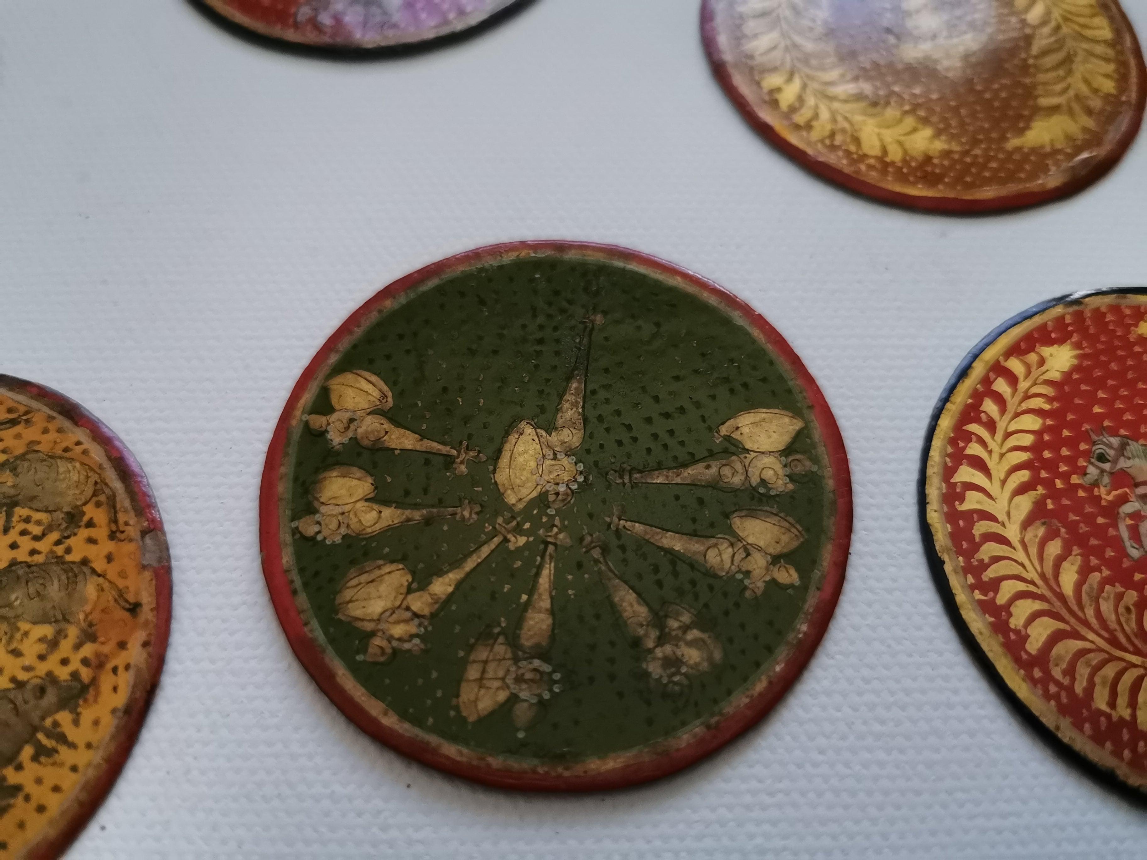 5011-C SOLD Group of 20 Antique Lacquered Ganjifa Playing Cards-WOVENSOULS Antique Textiles & Art Gallery