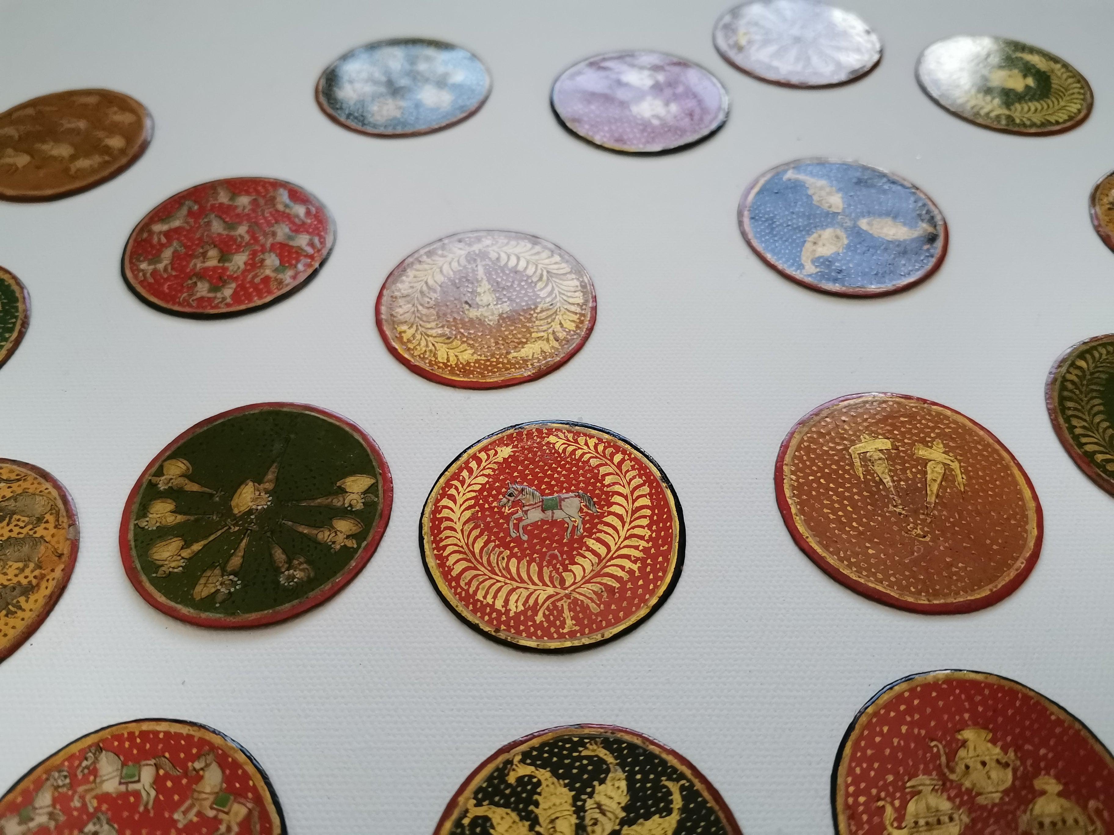 5011-C SOLD Group of 20 Antique Lacquered Ganjifa Playing Cards-WOVENSOULS Antique Textiles & Art Gallery