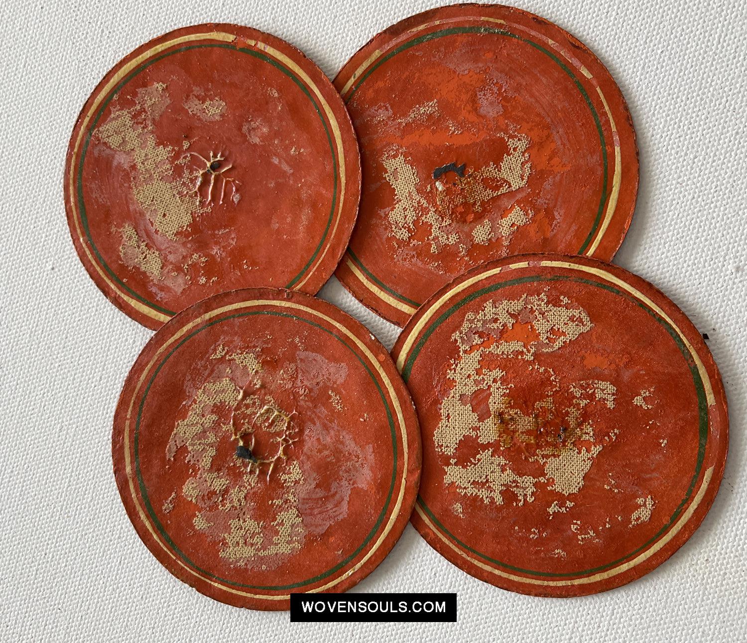 5011-D SOLD Group of 4 Antique Lacquered Ganjifa Playing Cards with Iridescent Paint-WOVENSOULS Antique Textiles & Art Gallery