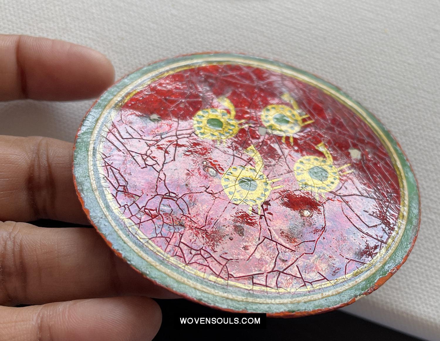 5011-D SOLD Group of 4 Antique Lacquered Ganjifa Playing Cards with Iridescent Paint-WOVENSOULS Antique Textiles & Art Gallery