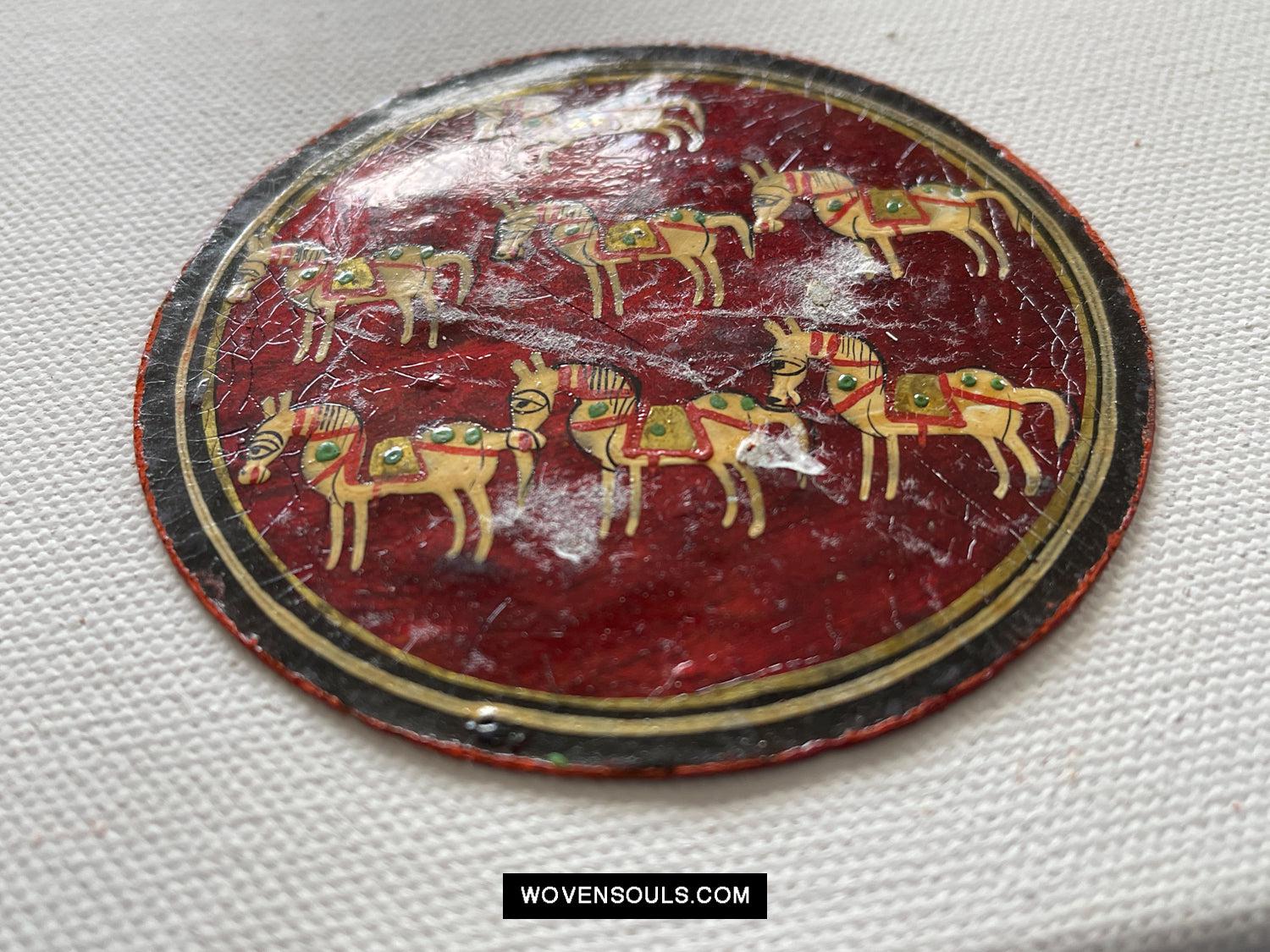 5011-D SOLD Group of 4 Antique Lacquered Ganjifa Playing Cards with Iridescent Paint-WOVENSOULS Antique Textiles & Art Gallery