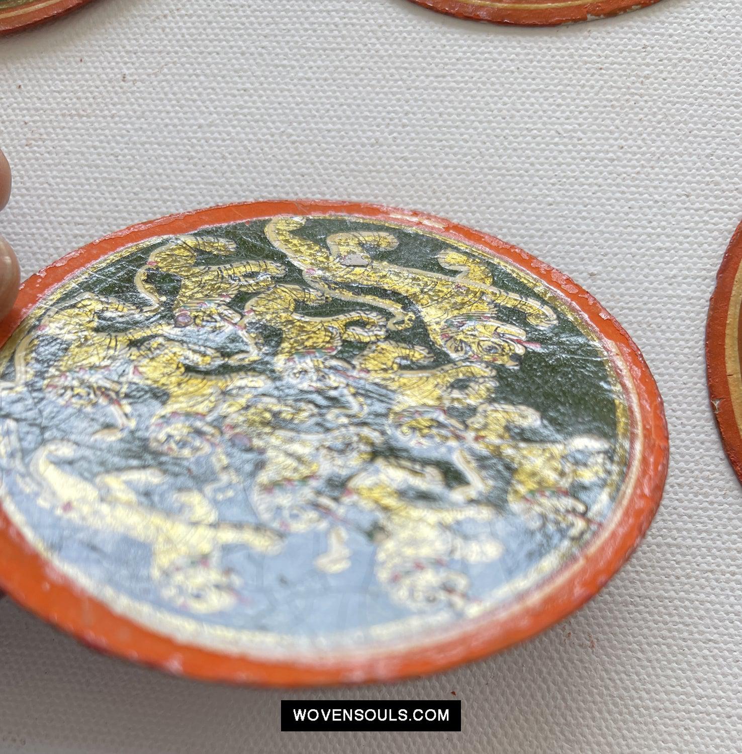 5011-E SOLD Group of 5 Antique Lacquered Ganjifa Playing Cards with Iridescent Paint-WOVENSOULS Antique Textiles & Art Gallery