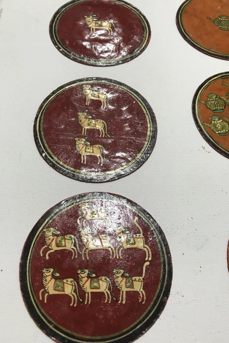 5011 Groupe de 12 anciennes cartes à jouer Ganjifa laquées Sawantwadi-WOVENSOULS-Antique-Vintage-Textiles-Art-Décor