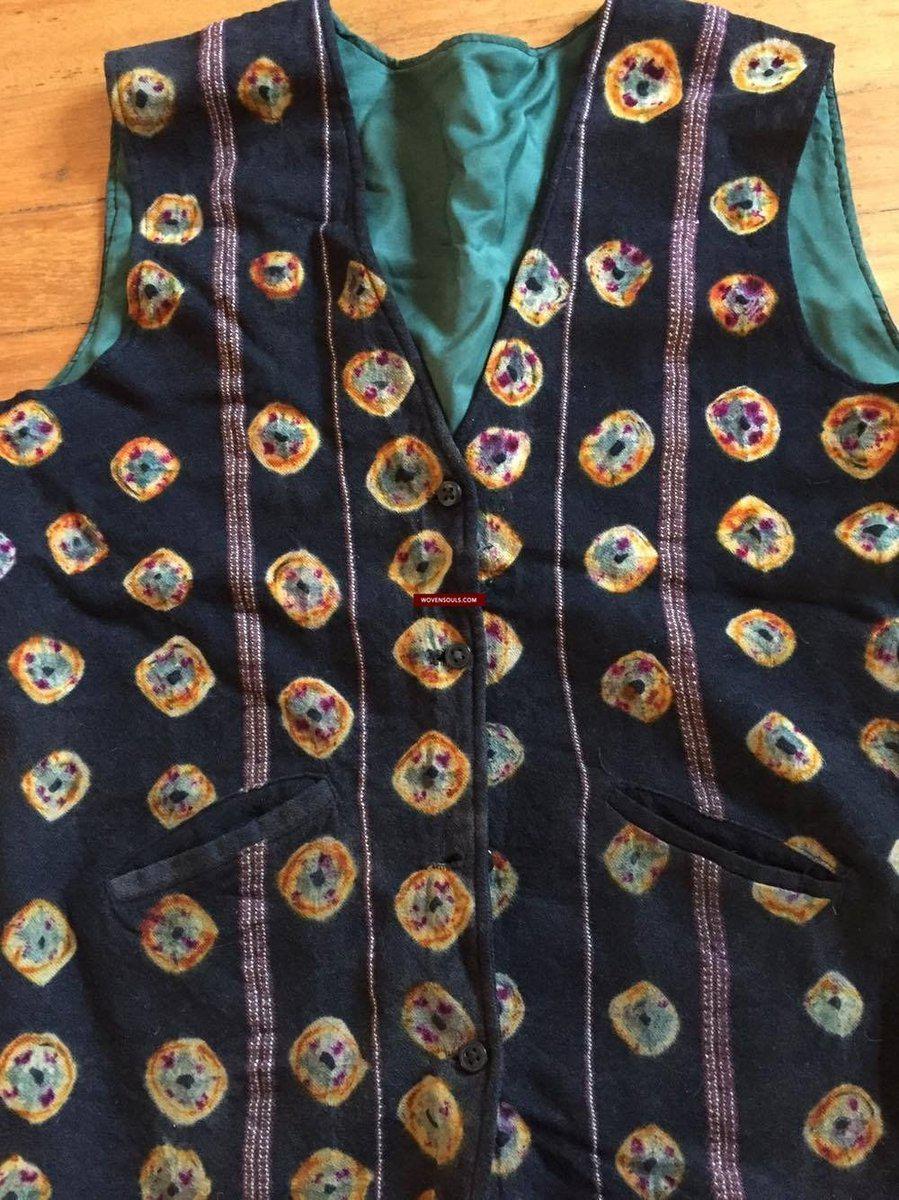 5130 Superb Vintage Tibetan Tie-Dye Pashmina Wool Vest-WOVENSOULS-Antique-Vintage-Textiles-Art-Decor