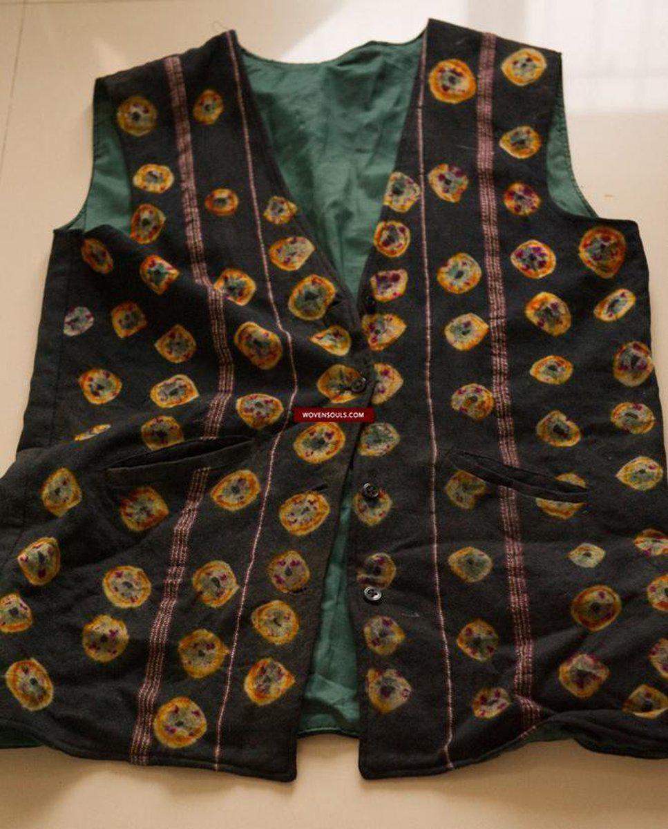 5130 Superb Vintage Tibetan Tie-Dye Pashmina Wool Vest-WOVENSOULS-Antique-Vintage-Textiles-Art-Decor
