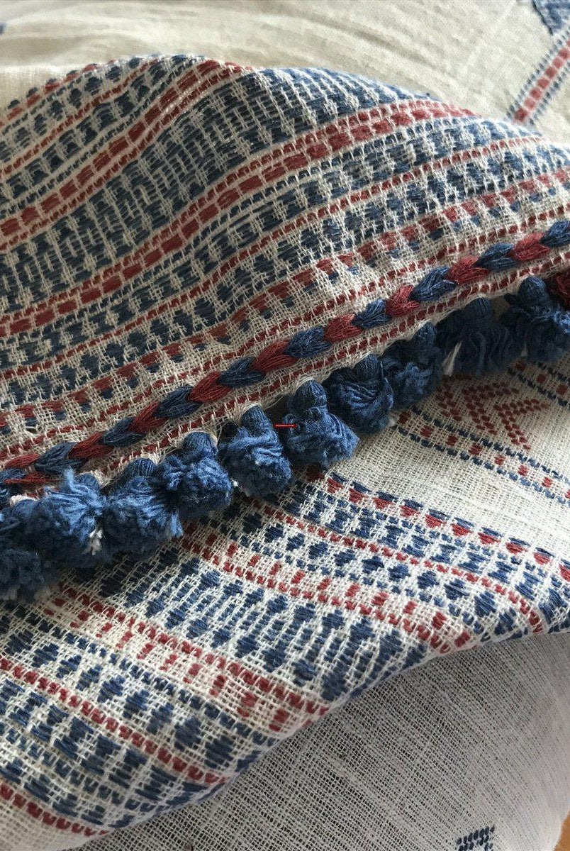 5222 Stunning Classic Handspun Cotton Scarf with Natural dyes-WOVENSOULS-Antique-Vintage-Textiles-Art-Decor