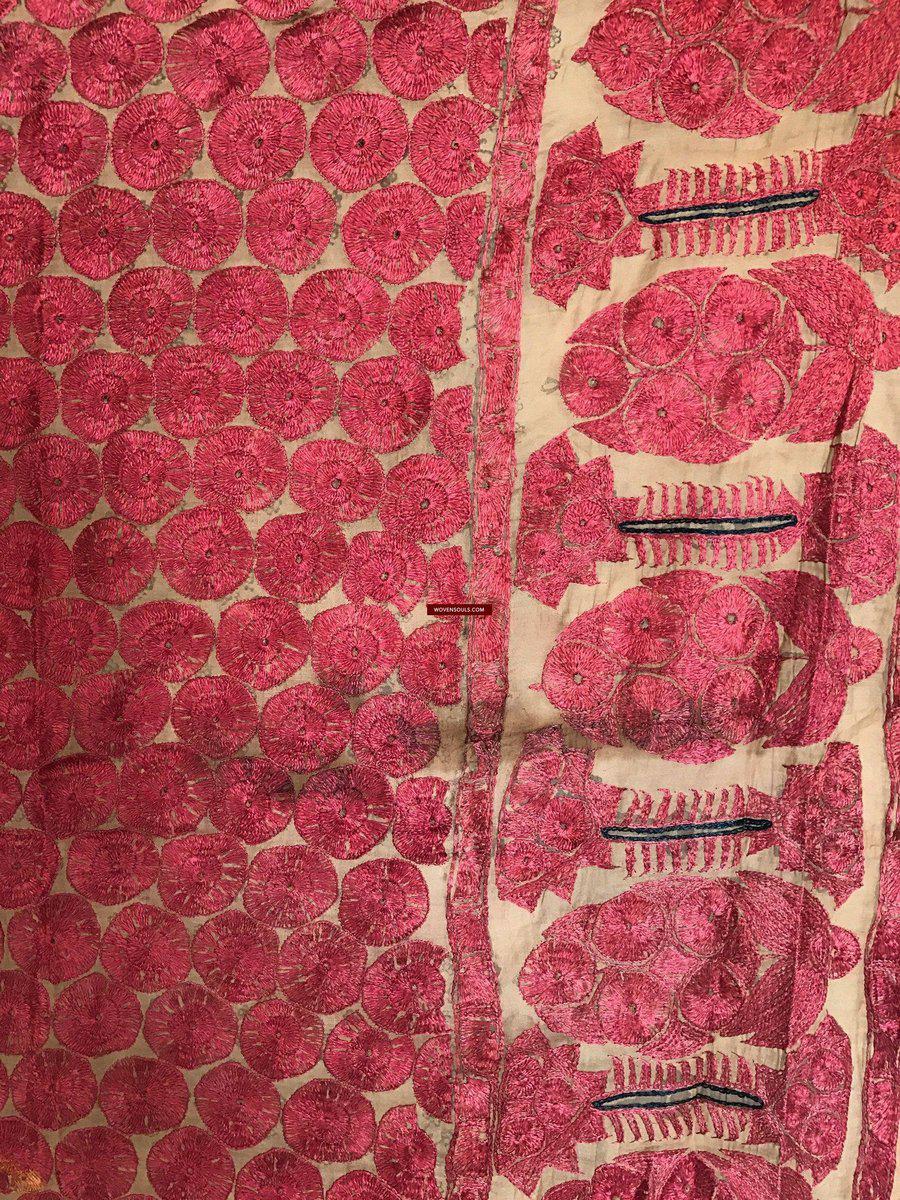 528 Old Sindh Odhana Abochani Shawl Silk Embroidery on Fine Base-WOVENSOULS-Antique-Vintage-Textiles-Art-Decor