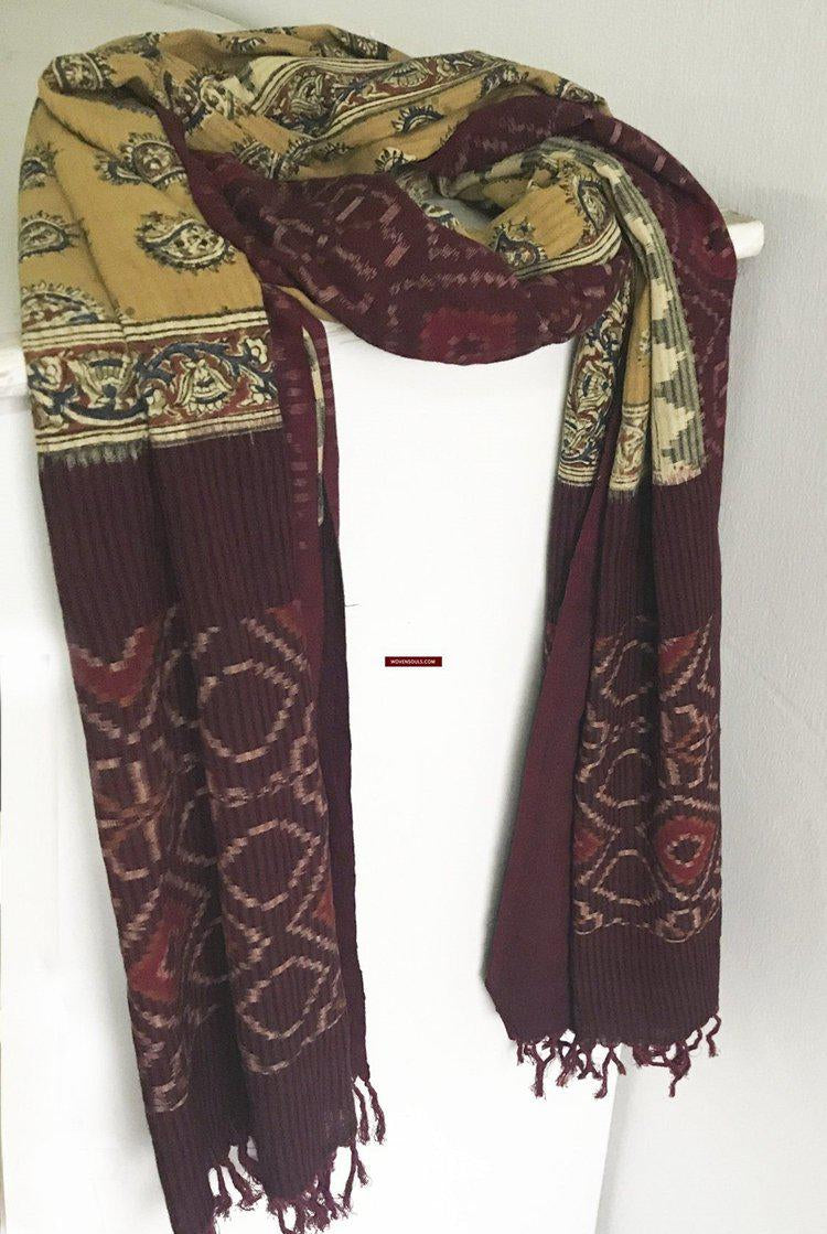 5304 Schal / Stola / Wickeltuch / Krawatte Baumwolle Hybrid Handwebstuhl Textilkunst - Ikat & Blockdruck-WOVENSOULS-Antike-Vintage-Textilien-Kunst-Dekor
