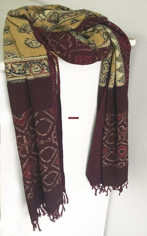 5304 Scarf / Stole / Wrap / Cravat Cotton Hybrid Handloom Textile Art - Ikat & Block Print-WOVENSOULS-Antique-Vintage-Textiles-Art-Decor