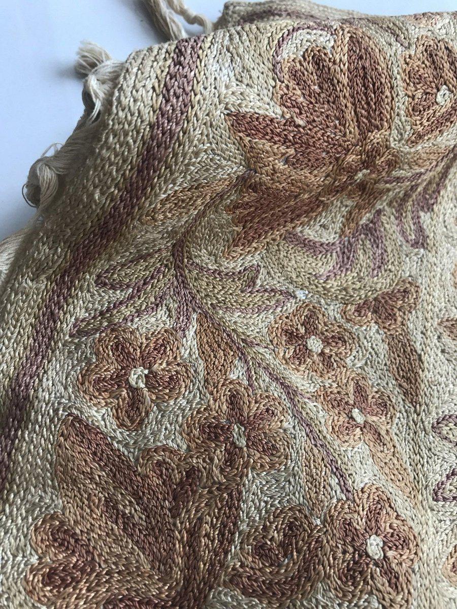 534 SOLD Vintage Kashmir Silk Chain Sttich Textile Art-WOVENSOULS-Antique-Vintage-Textiles-Art-Decor