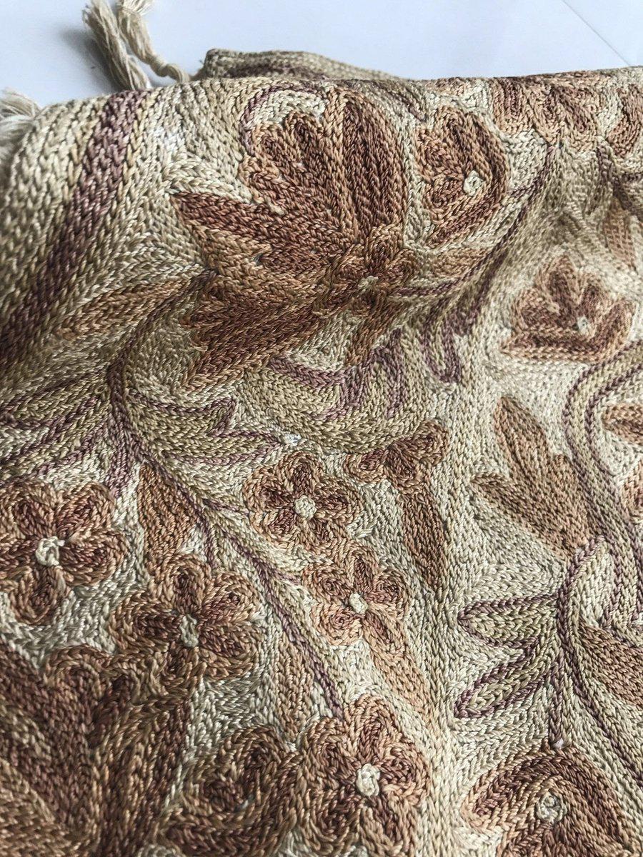 534 SOLD Vintage Kashmir Silk Chain Sttich Textile Art-WOVENSOULS-Antique-Vintage-Textiles-Art-Decor