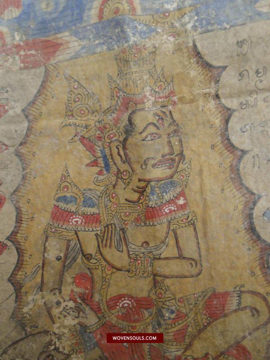 547 PAIR - Rare Fragments of Antique Palindon - Astrological Calendar Painting-WOVENSOULS-Antique-Vintage-Textiles-Art-Decor