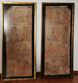547 PAIR - Rare Fragments of Antique Palindon - Astrological Calendar Painting-WOVENSOULS-Antique-Vintage-Textiles-Art-Decor