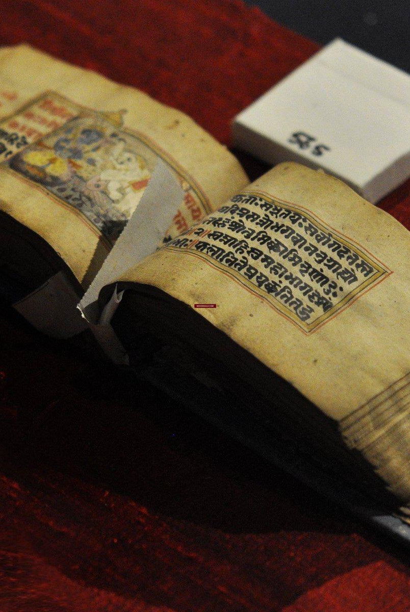 565 SOLD Indian Sanskrit Manuscript - Bhagvat Gita with Miniature Paintings-WOVENSOULS-Antique-Vintage-Textiles-Art-Decor