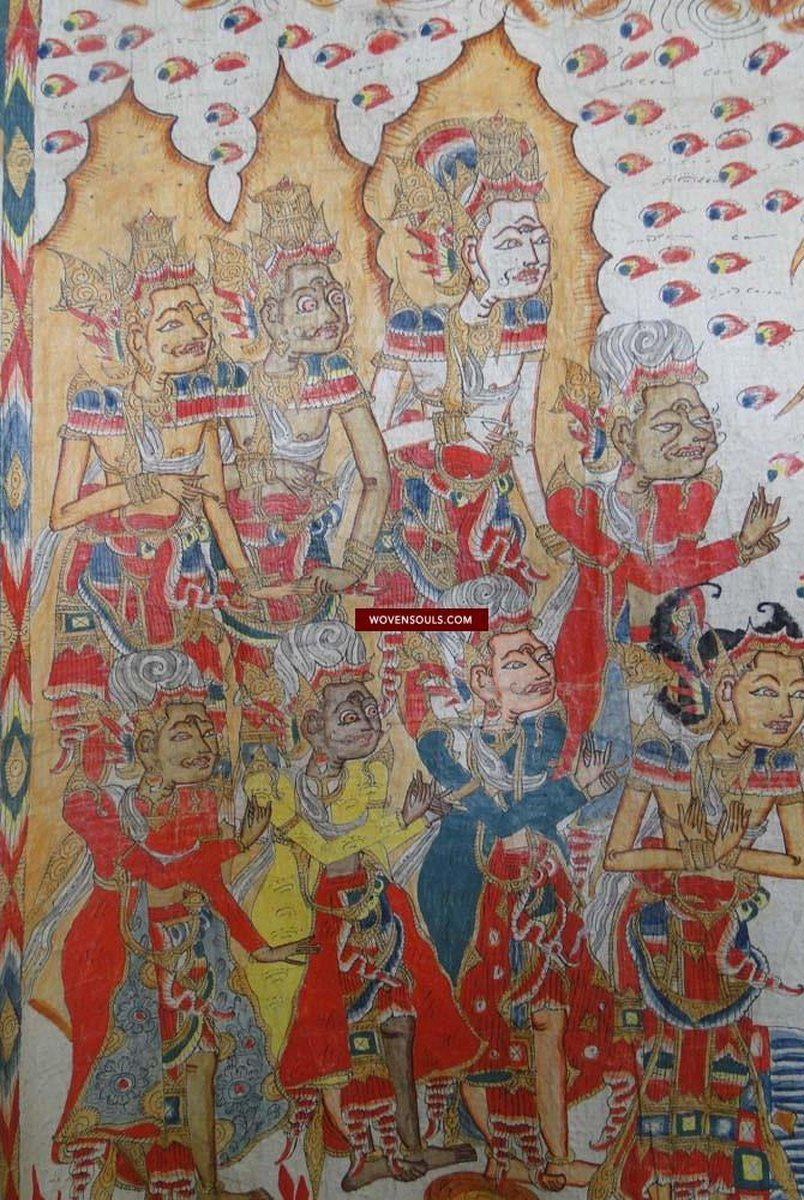 570 Large Antique Balinese Ramayan Painting Folk Art-WOVENSOULS-Antique-Vintage-Textiles-Art-Decor