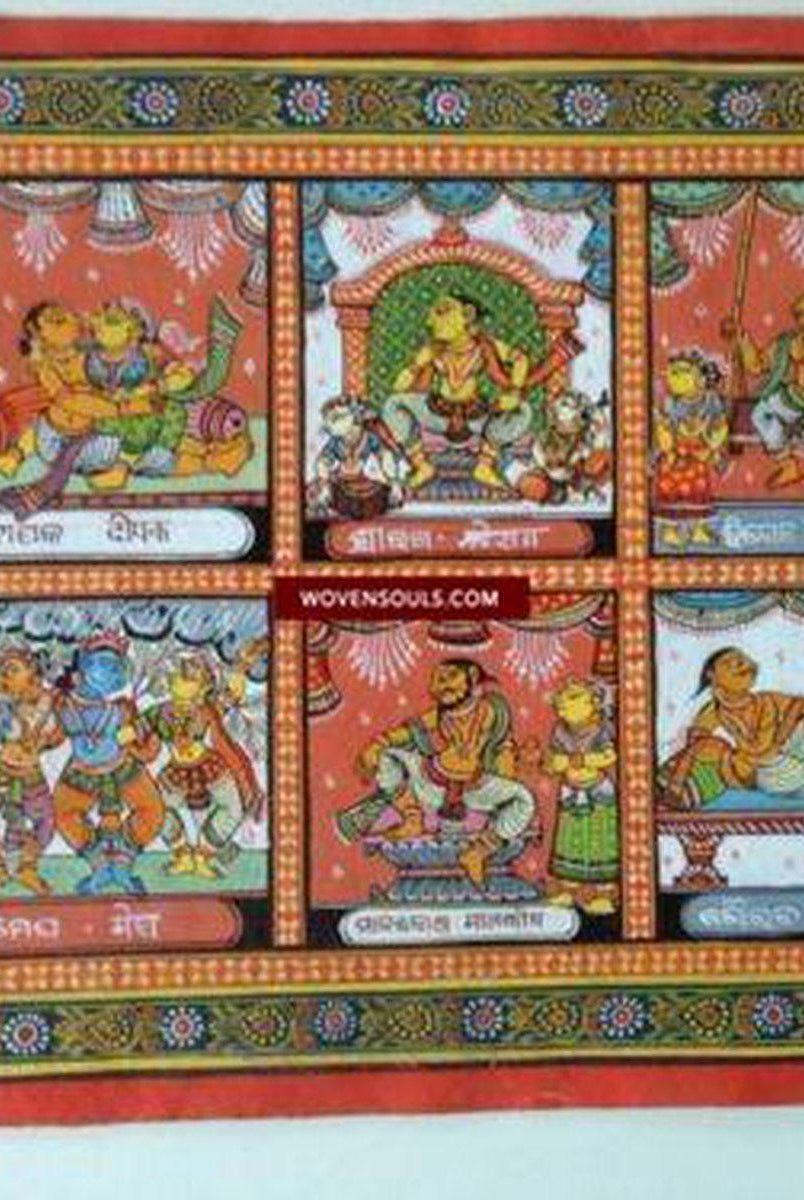 5714 Traditional Pigments Pattachitra Art - Painting from Orissa - GIFT it!-WOVENSOULS-Antique-Vintage-Textiles-Art-Decor
