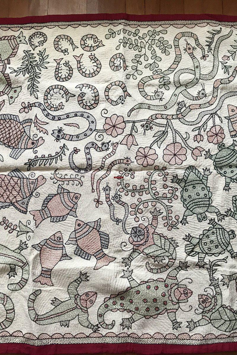 5722 SOLD Pair of Old Bihar Soojani Kantha Panels-WOVENSOULS-Antique-Vintage-Textiles-Art-Decor