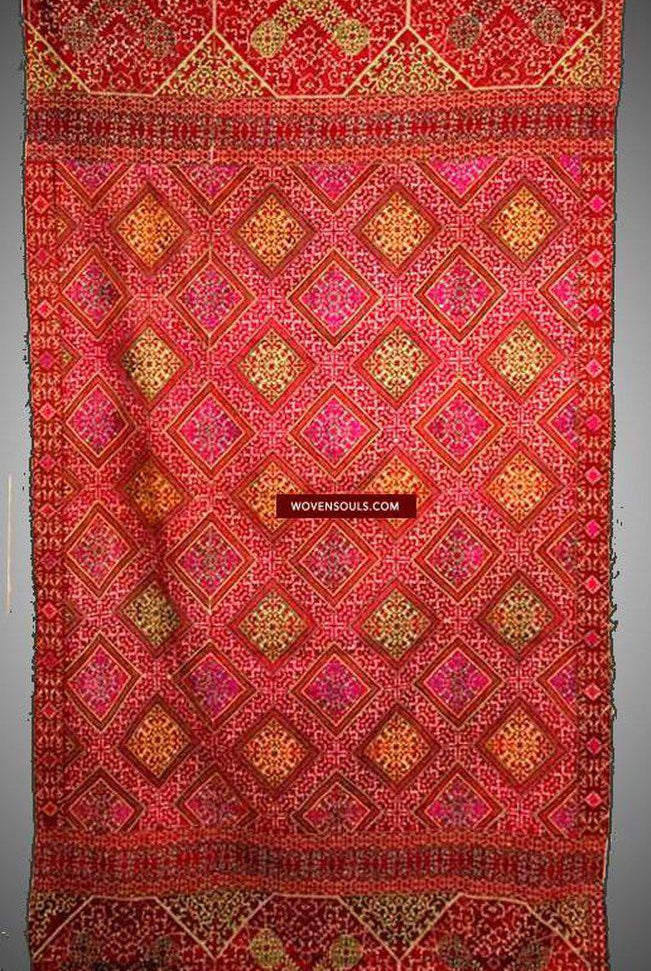 585 SOLD Antique Full Likini Embroidery Shawl Swat Valley Textile Art-WOVENSOULS-Antique-Vintage-Textiles-Art-Decor