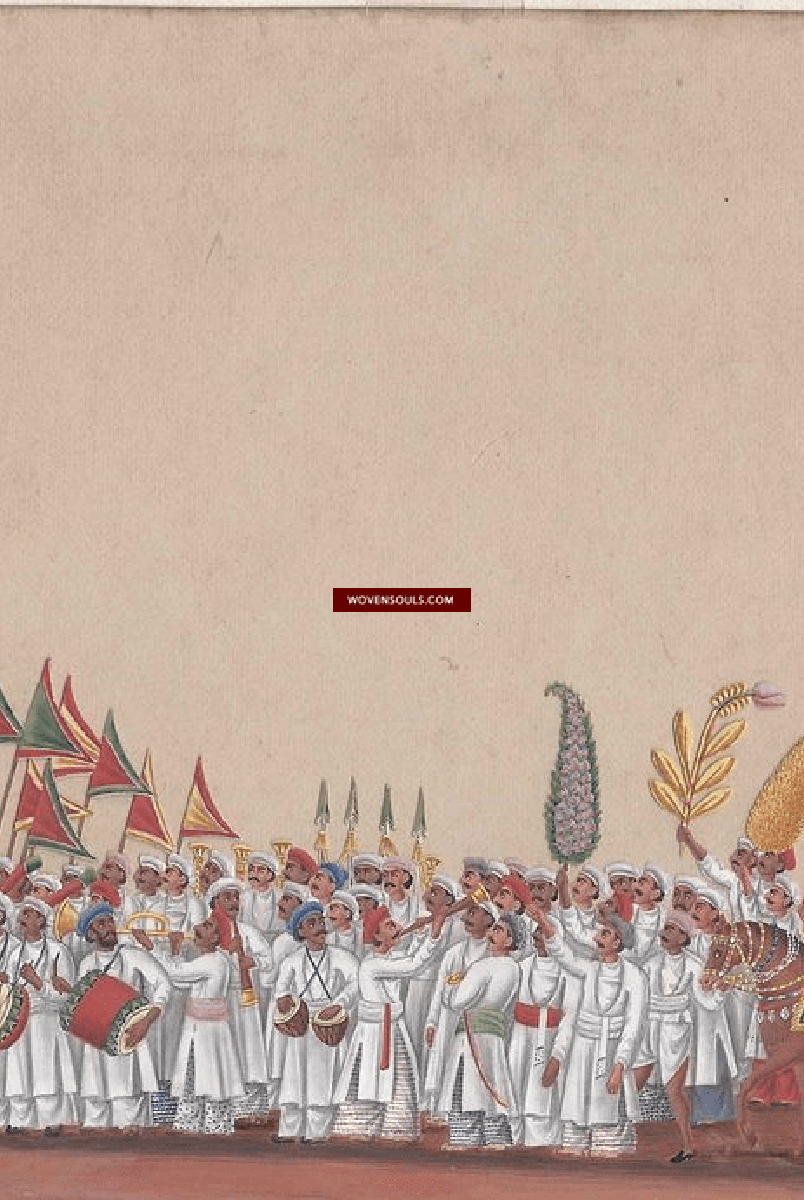 607 Indian Company School Mica Painting - Wedding Procession - RITUALS & FESTIVALS series - 4-WOVENSOULS-Antique-Vintage-Textiles-Art-Decor