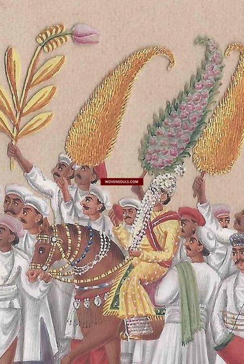 607 Indian Company School Mica Painting - Wedding Procession - RITUALS & FESTIVALS series - 4-WOVENSOULS-Antique-Vintage-Textiles-Art-Decor