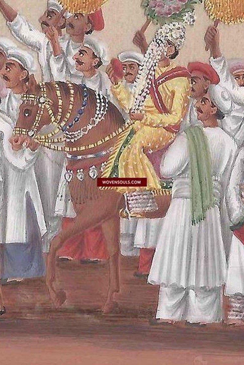 607 Indian Company School Mica Painting - Wedding Procession - RITUALS & FESTIVALS series - 4-WOVENSOULS-Antique-Vintage-Textiles-Art-Decor
