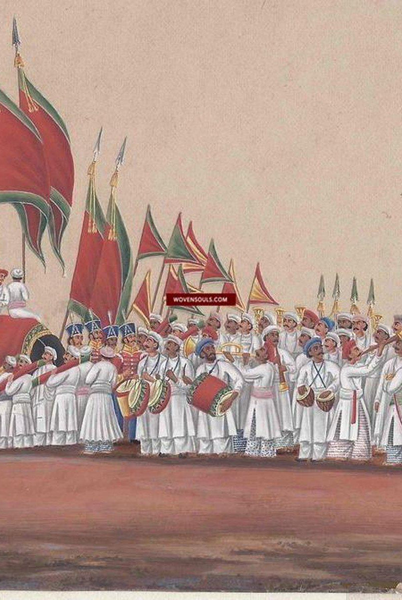 607 Indian Company School Mica Painting - Wedding Procession - RITUALS & FESTIVALS series - 4-WOVENSOULS-Antique-Vintage-Textiles-Art-Decor