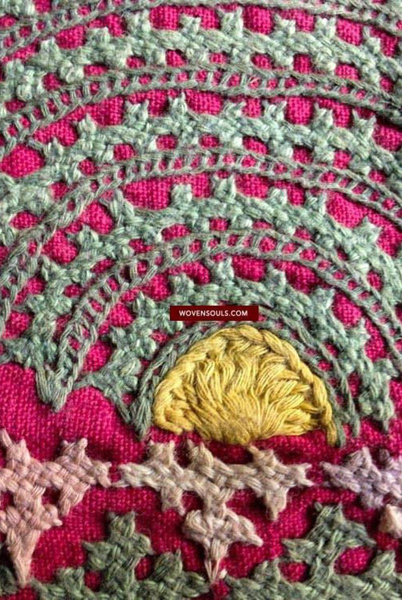 614 Old Red Sindh Odhana Abochani Shawl with Cotton Embroidery on Coarse Cotton-WOVENSOULS-Antique-Vintage-Textiles-Art-Decor