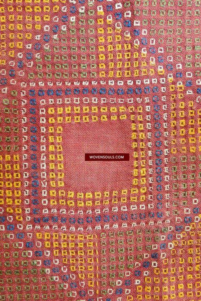 618 Old Bishnoi Shekhawati Wedding Odhana Shawl - Modelli di ricamo Bandhini-WOVENSOULS-Arredamento artistico-tessile-vintage-antico